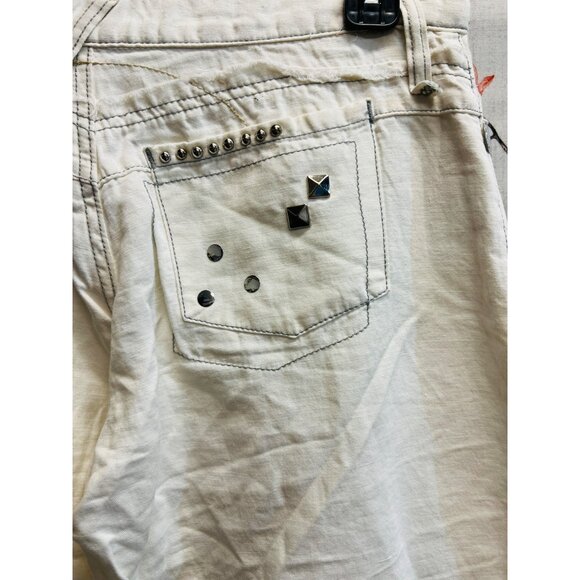 ABS Collection White Wide-Leg Distressed Capri Pants Coin & Stud Charms Size 28 - Picture 5 of 9
